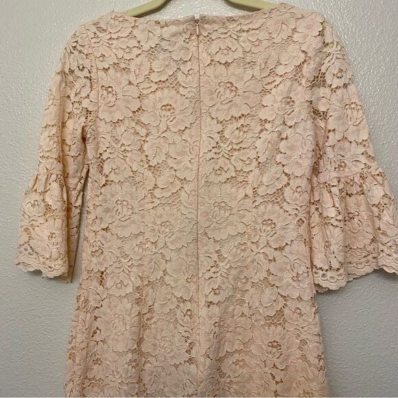 Vince Comuto blush Pink Lace Mini Dress bell sleeves scalloped scoop boat neck 4 - Picture 10 of 11